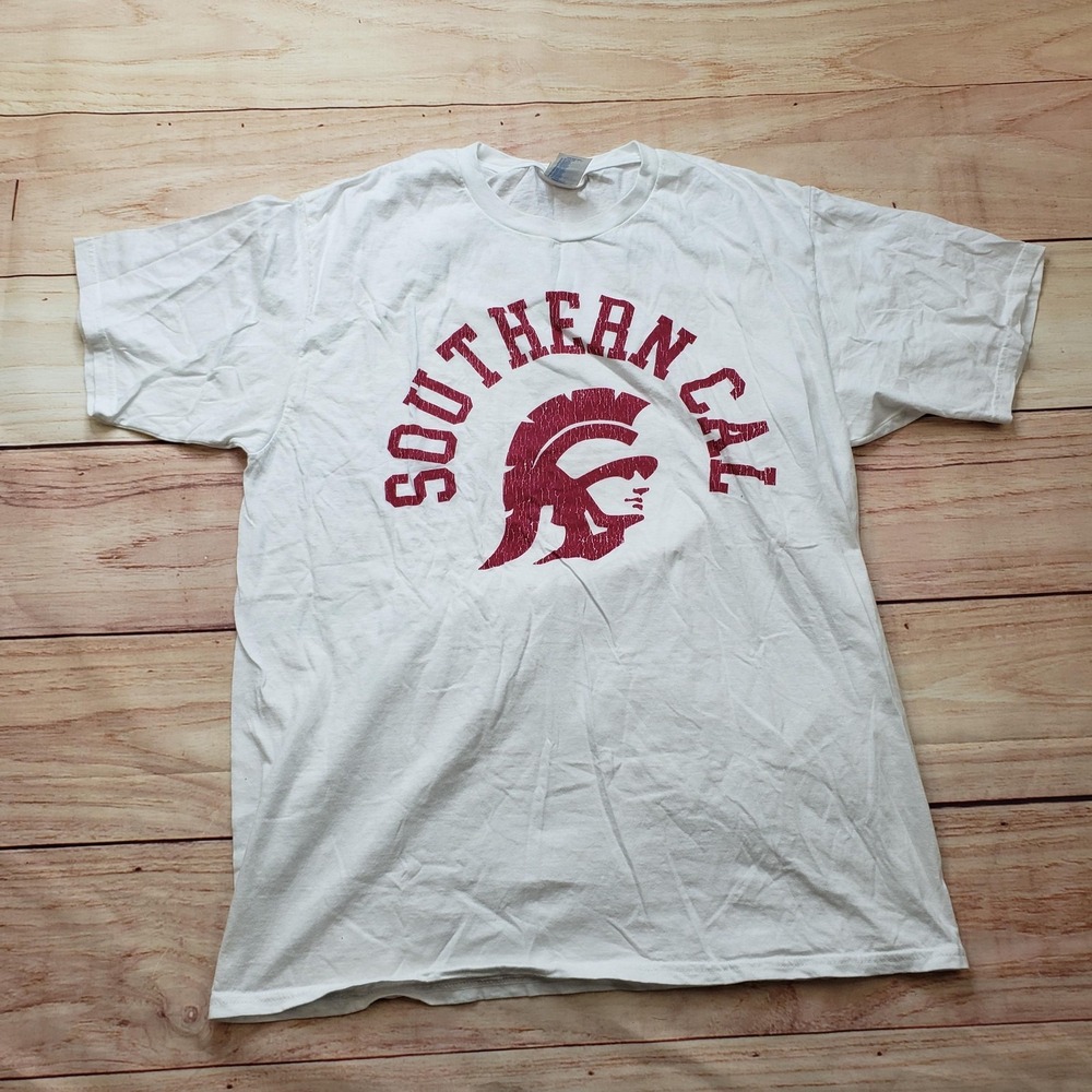 USC Trojans Southern Cal Shirt Mens Large White NCAA Football Crew Neck Casual
